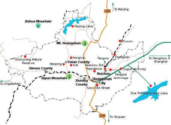 China Yellow Mountain Map