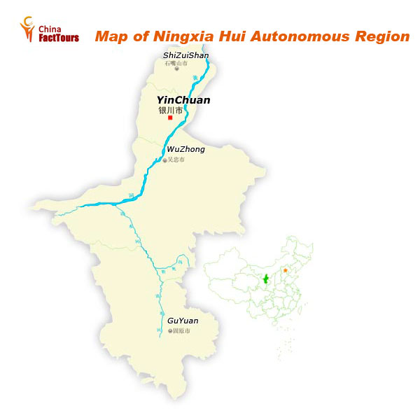 Map of Ningxia, Ningxia Hui, Ningxia China