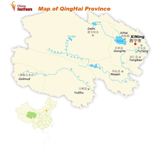 Map of Qinghai,  China Qinghai