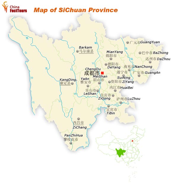 Map of Sichuan, Map Sichuan, Chengdu China