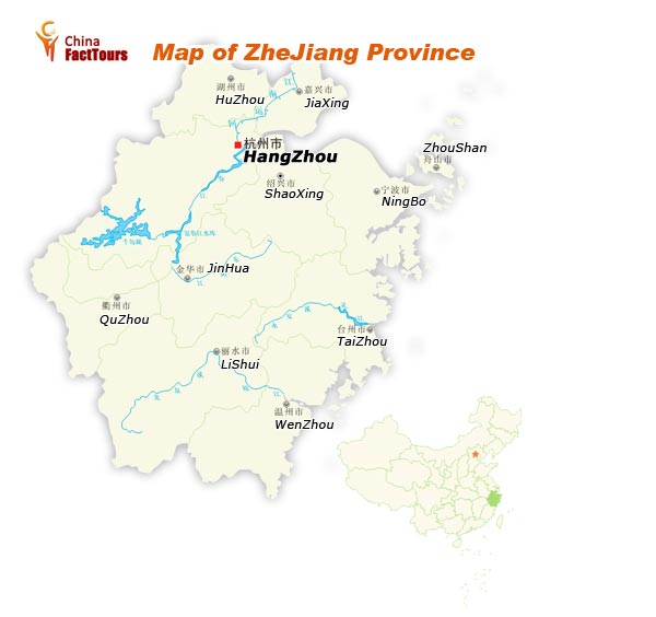 Map of Zhejiang, Hangzhou China