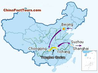 Beijing, Shanghai, Chongqing, Suzhou, Yangtze River tourist map