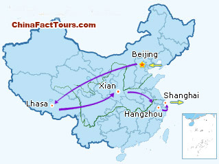 Beijing Lhasa Xian Hangzhou Shanghai Tourist Map