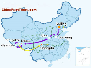 Beijing Luoyang Xian Lhasa Gyantse Shigatze Chengdu Tourist Map