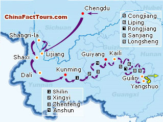 Southwest China tour map