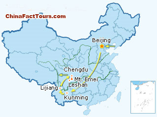 Beijing, Kunming, Lijiang, Chengdu, Leshan, Mt. Emei tourist map