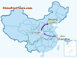 Shanghai, Xian, Beijing tourist map