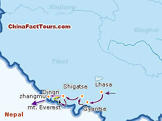 Map of Tibet Tour