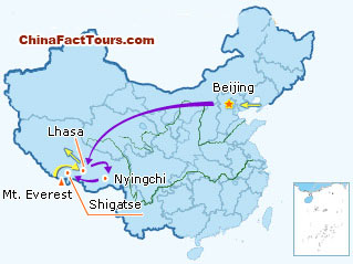 Beijing,Tibet, Mt. Everest Base Camp Tourist Map