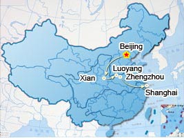 Beijing, Xian, Luoyang, Zhengzhou tourist map