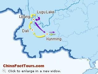 Dali, Kunming, Lijiang Tour Map